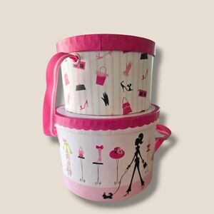 Pink Fashion Print Round Storage Baskets - Set of 2